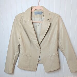 Faux Leather Lined Tan Blazer S-M
